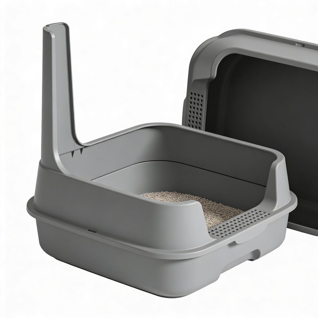 Davings Large Cat Litter Box High Sided Entry Cat Litter Pan 50 x 40 x 22 CM, Anti-Splashing Deep Tall Cat Boxes for Indoor Cats Basics Kitty Litter Box (Grey