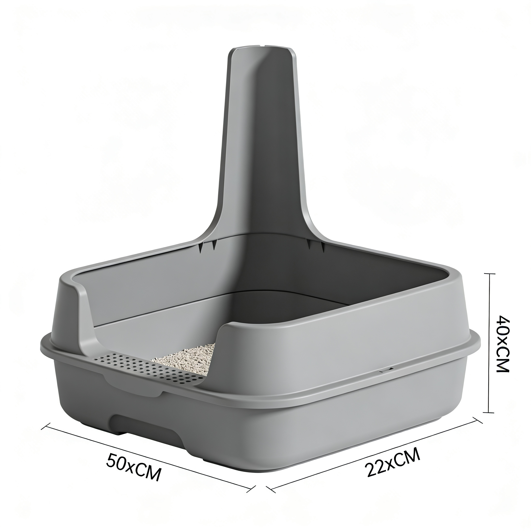 Davings Large Cat Litter Box High Sided Entry Cat Litter Pan 50 x 40 x 22 CM, Anti-Splashing Deep Tall Cat Boxes for Indoor Cats Basics Kitty Litter Box (Grey