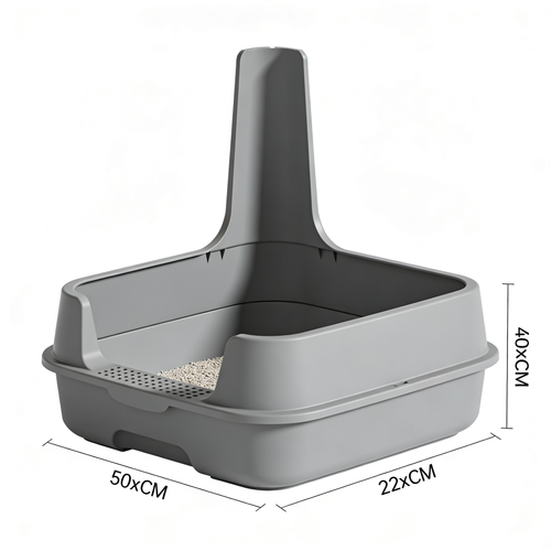 Davings Large Cat Litter Box High Sided Entry Cat Litter Pan 50 x 40 x 22 CM, Anti-Splashing Deep Tall Cat Boxes for Indoor Cats Basics Kitty Litter Box (Grey